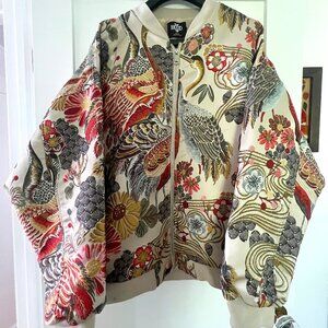Hood Crew Floral Embroidery Bomber Jacket